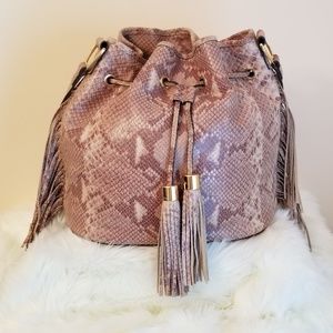 GILI Pebble Leather Drawstring Bag with Fringe